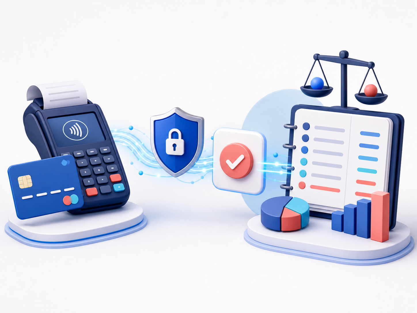 Ilustración de pagos online seguros y conciliación contable